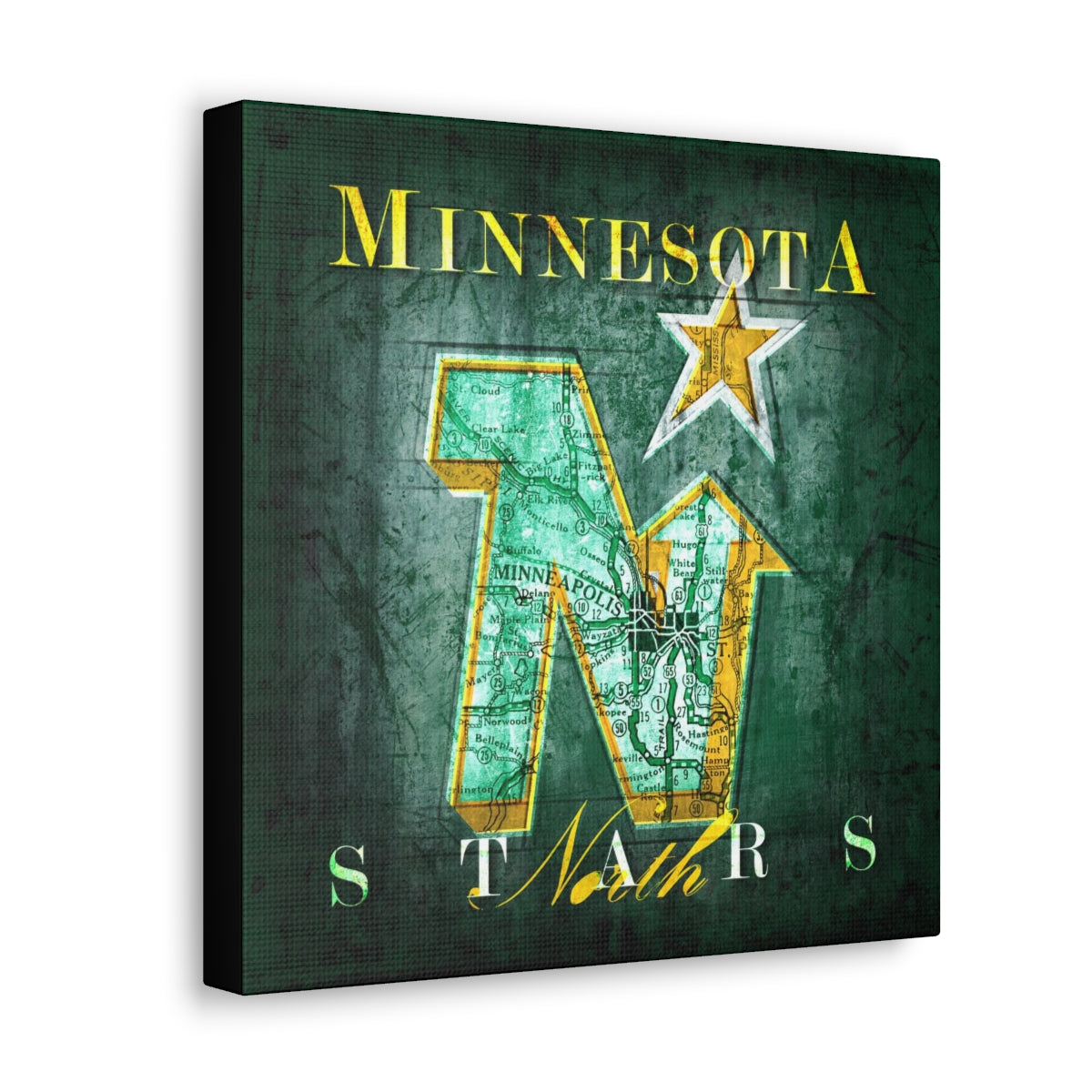 Minnesota North Stars Vintage Canvas Map