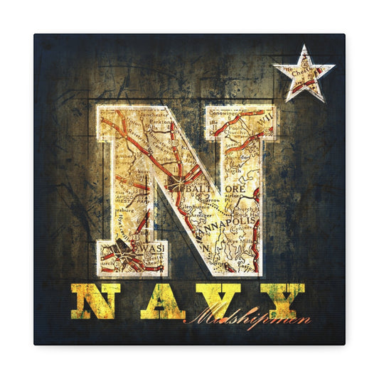 Navy Midshipmen Vintage Canvas Map