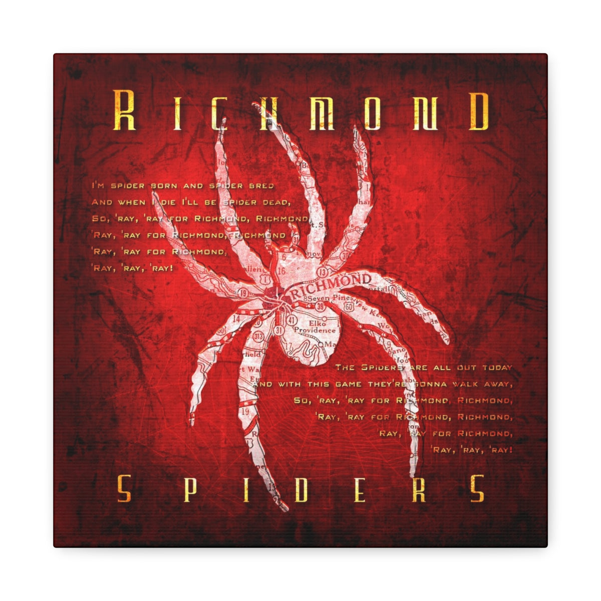 Richmond Spiders Vintage Canvas Map | Fight Song Lyrics