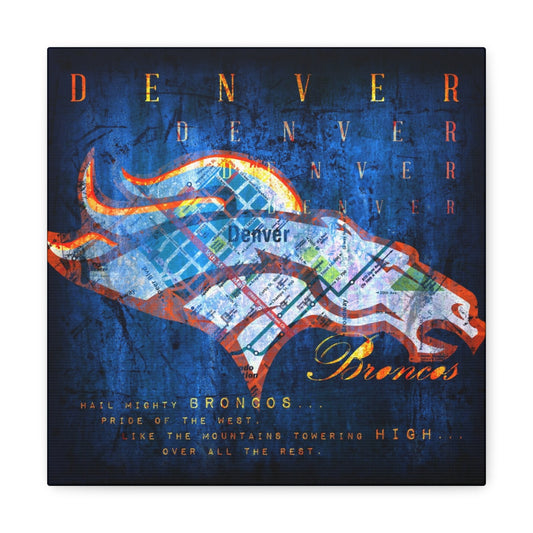 Denver Broncos Vintage Canvas Map