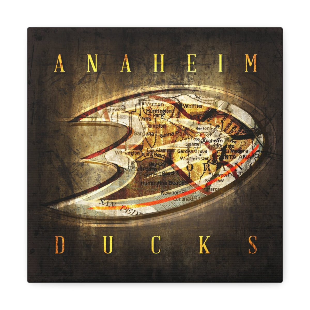 Anaheim Ducks Vintage Canvas Map