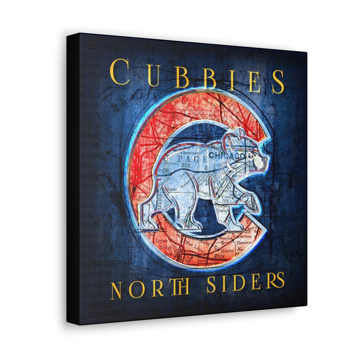 Chicago Cubs Vintage Canvas Map | Walking Cubbie Bear