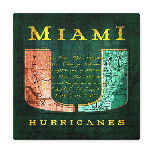 Miami Hurricanes Vintage Canvas Map | Fight Song Lyrics