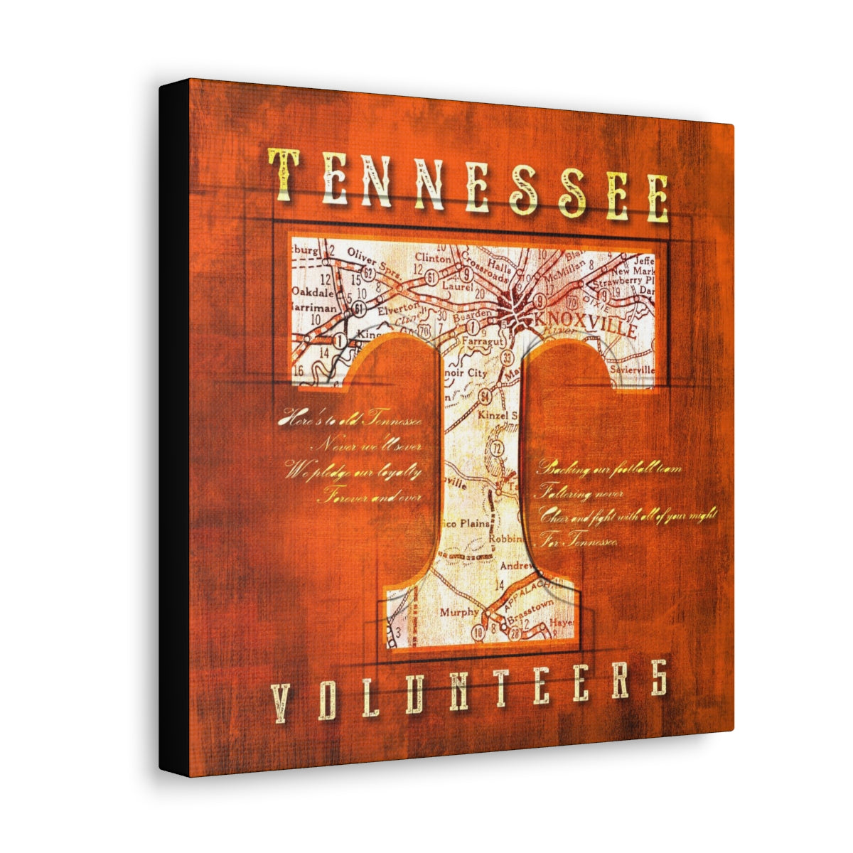 Tennessee Volunteers Vintage Canvas Map | Fight Song Lyrics
