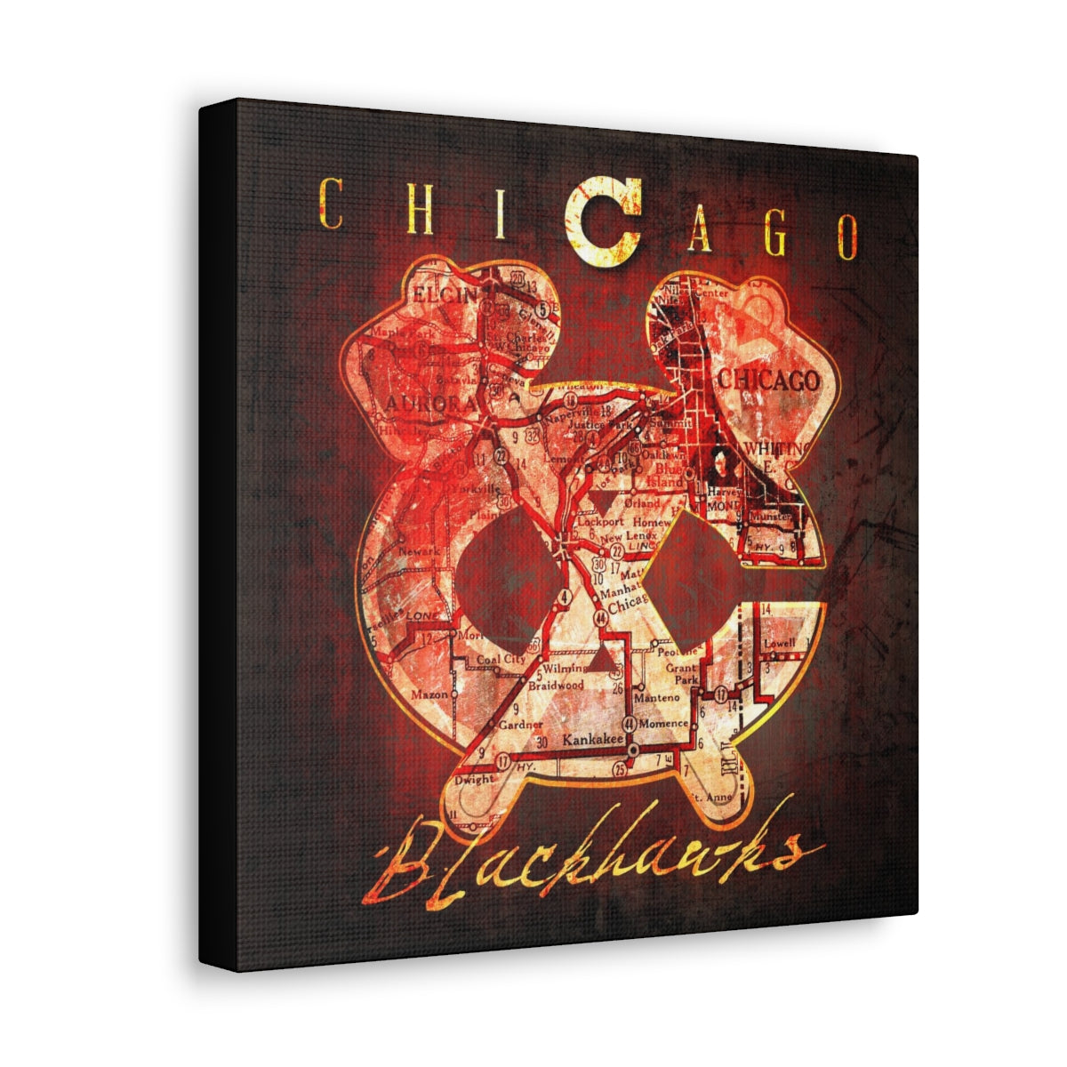 Chicago Blackhawks Vintage Canvas Map | Tomahawk