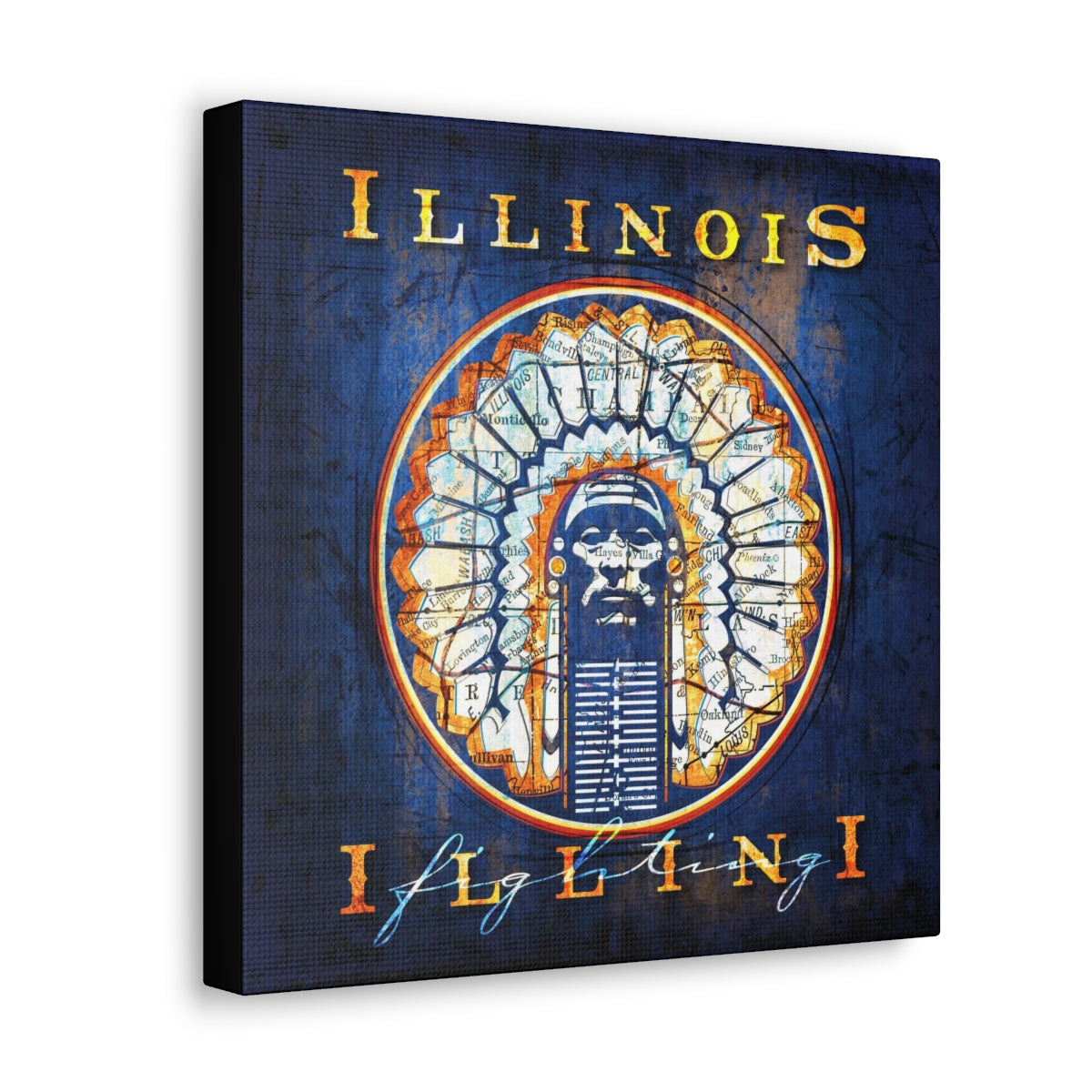 Illinois Fighting Illini Vintage Canvas Map