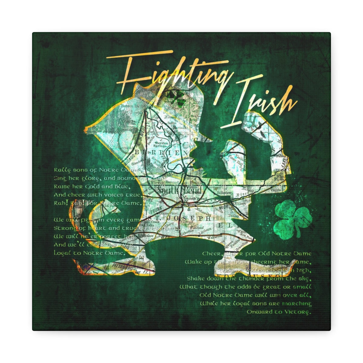 Notre Dame Fighting Irish Vintage Canvas Map | Leprechaun Fight Song Lyrics