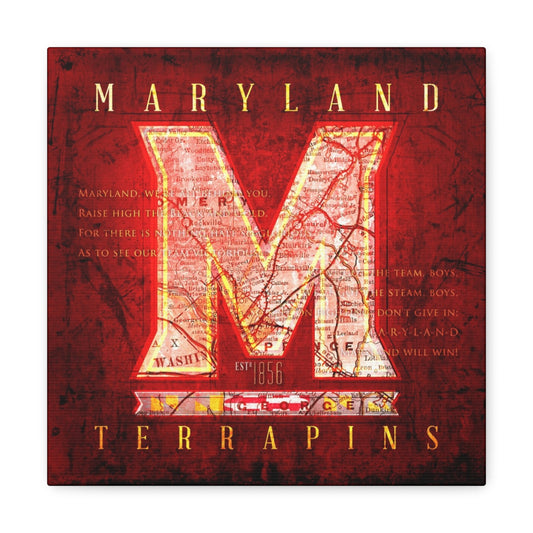 Maryland Terrapins Vintage Canvas Map | Fight Song Lyrics