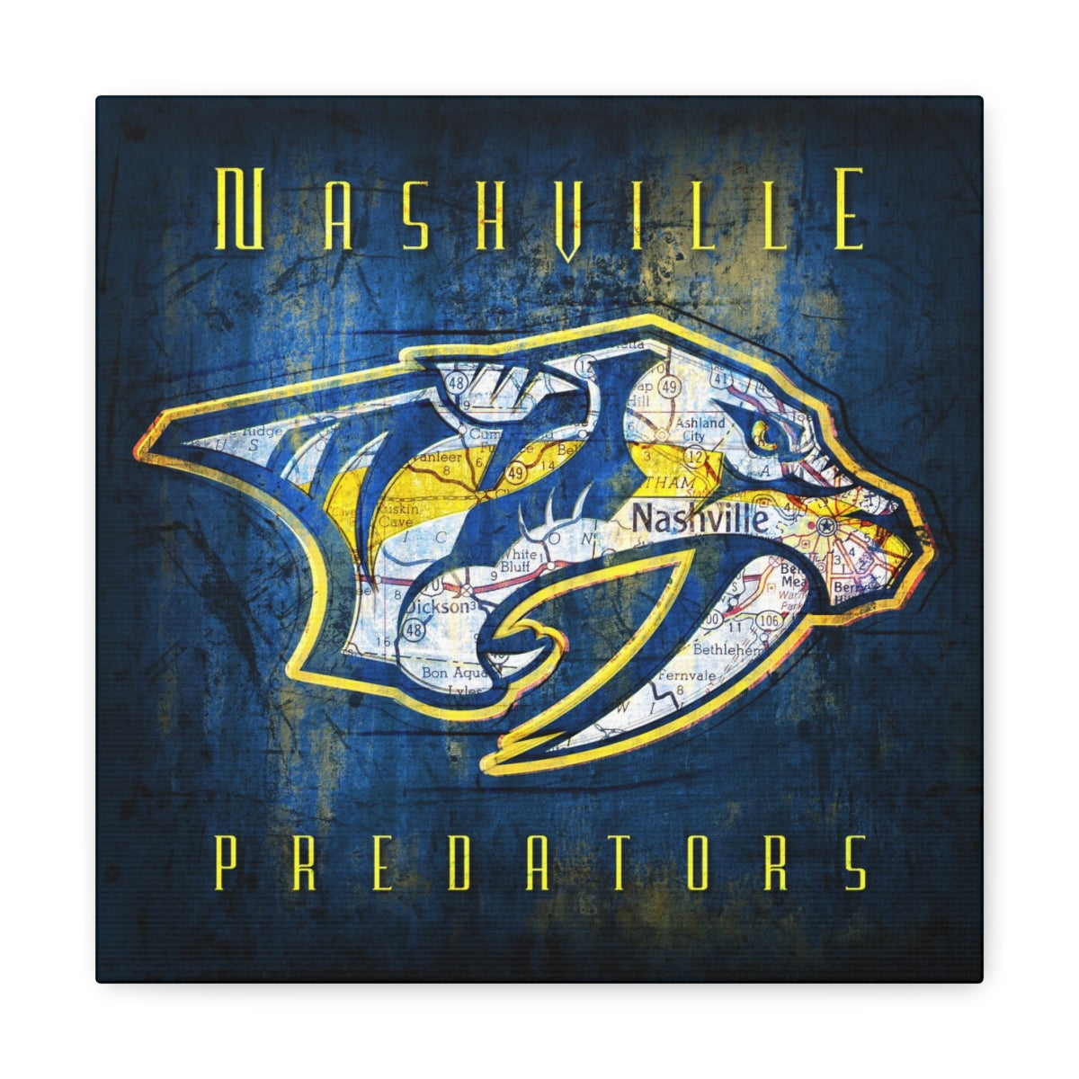 Nashville Predators Vintage Canvas Map – Retro League Art