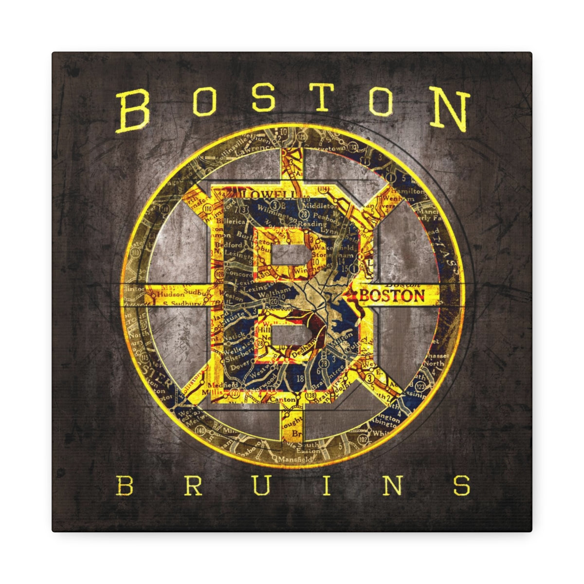 Boston Bruins Vintage Canvas Map
