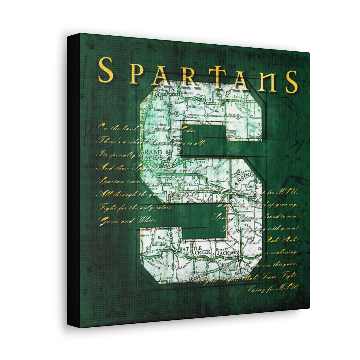 Michigan State Spartans Vintage Canvas Map | Fight Song Lyrics