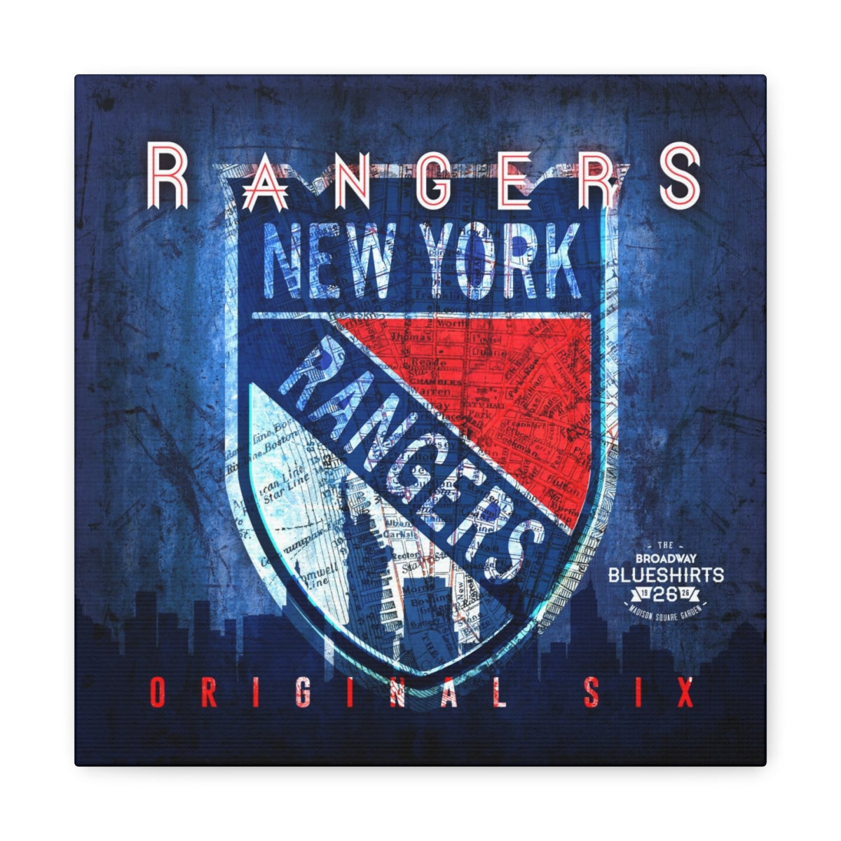 New York Rangers Vintage Canvas Map