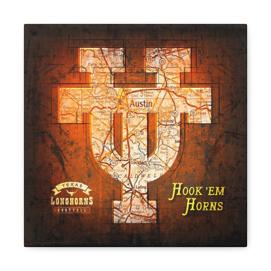 Texas Longhorns Vintage Canvas Map