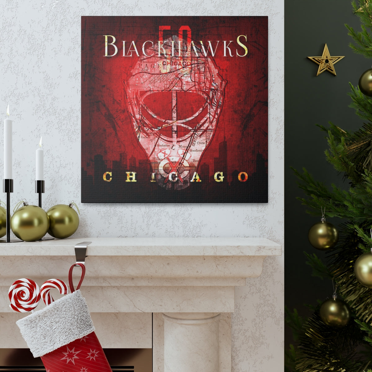 Chicago Blackhawks Vintage Canvas Map | Corey Crawford Mask