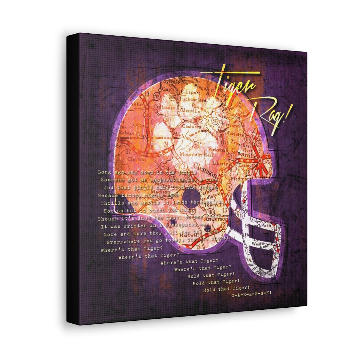 Clemson Tigers Vintage Canvas Map | Fight Song Lyrics