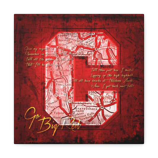 Cornell University Big Red Vintage Canvas Map | Fight Song Lyrics