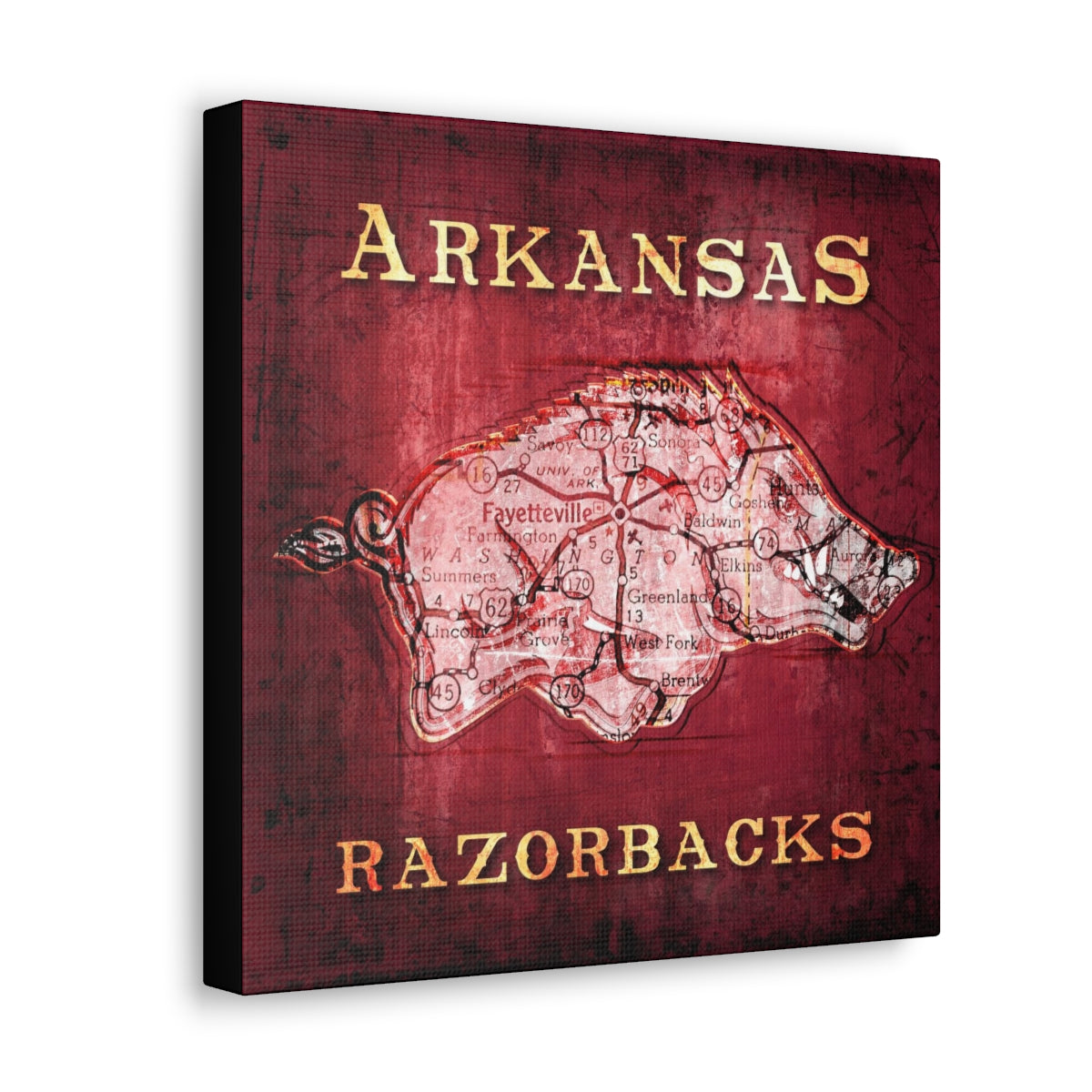 Arkansas Razorbacks Vintage Canvas Map